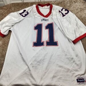 Majestic Liberty 13 Football Jersey Mens 2X White Red Blue Mesh Made in USA 7940
